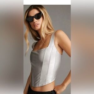 NWT ANTHROPOLOGIE Maeve Corset Tank Top Metallic Silver Size 4
